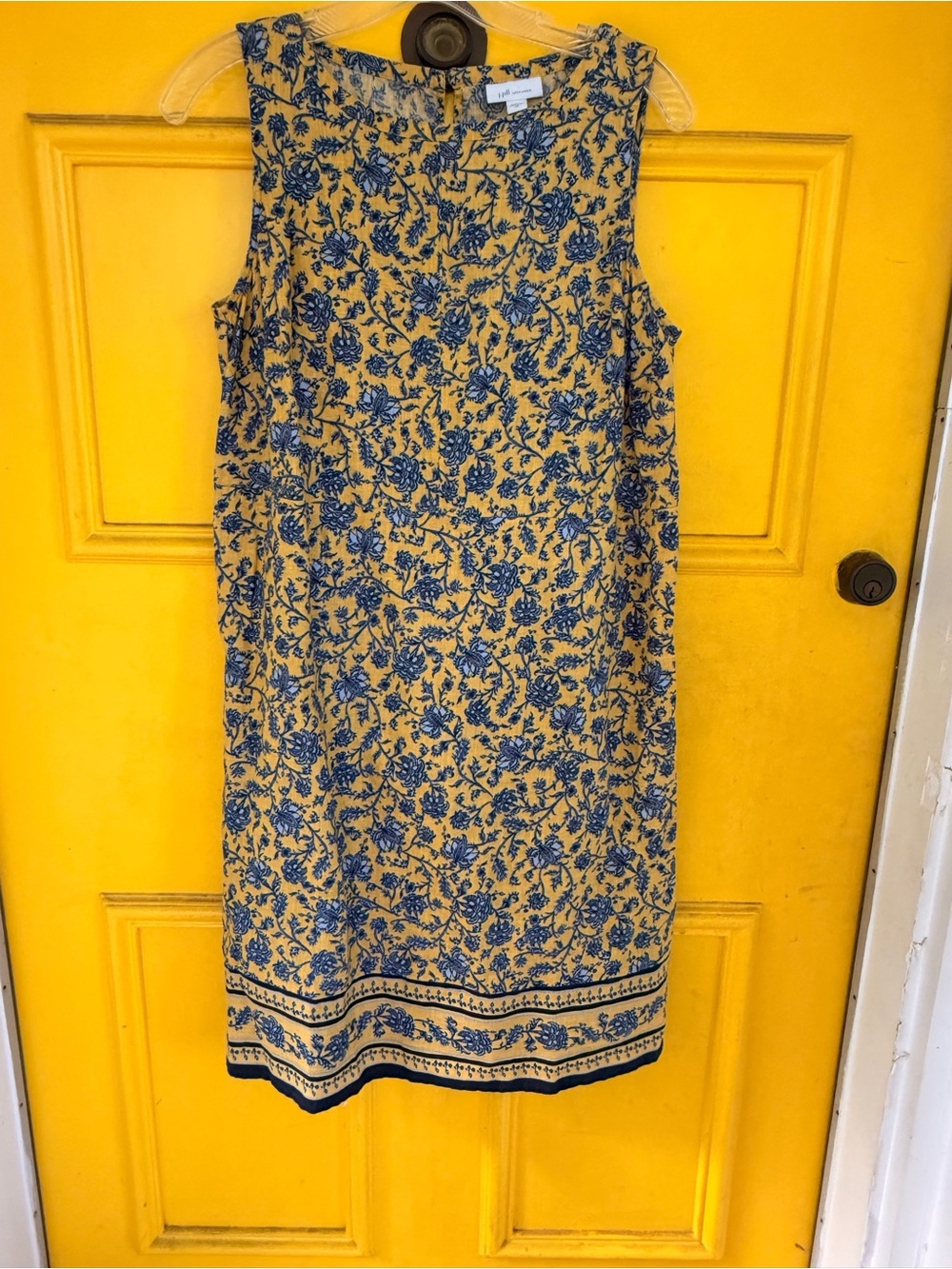 J. Jill Yellow Midi Dress with Blue Floral Print